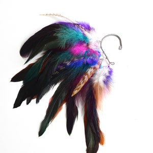 Feather Ear Cuff, Feather Ear Wrap, Festival Ear Cuff, Crystal Quartz, OOAK, Tribal, Festival, Feather Earrings, Cosplay