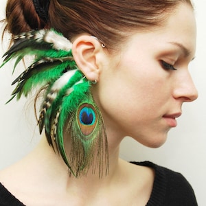 Peacock Feather Ear Cuff: Tribal Festival Ear Wrap