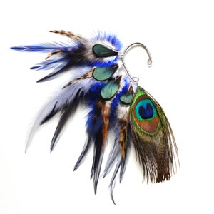 Peacock Feather Ear Cuff: Festival Rave Ear Wrap, Non Pierced