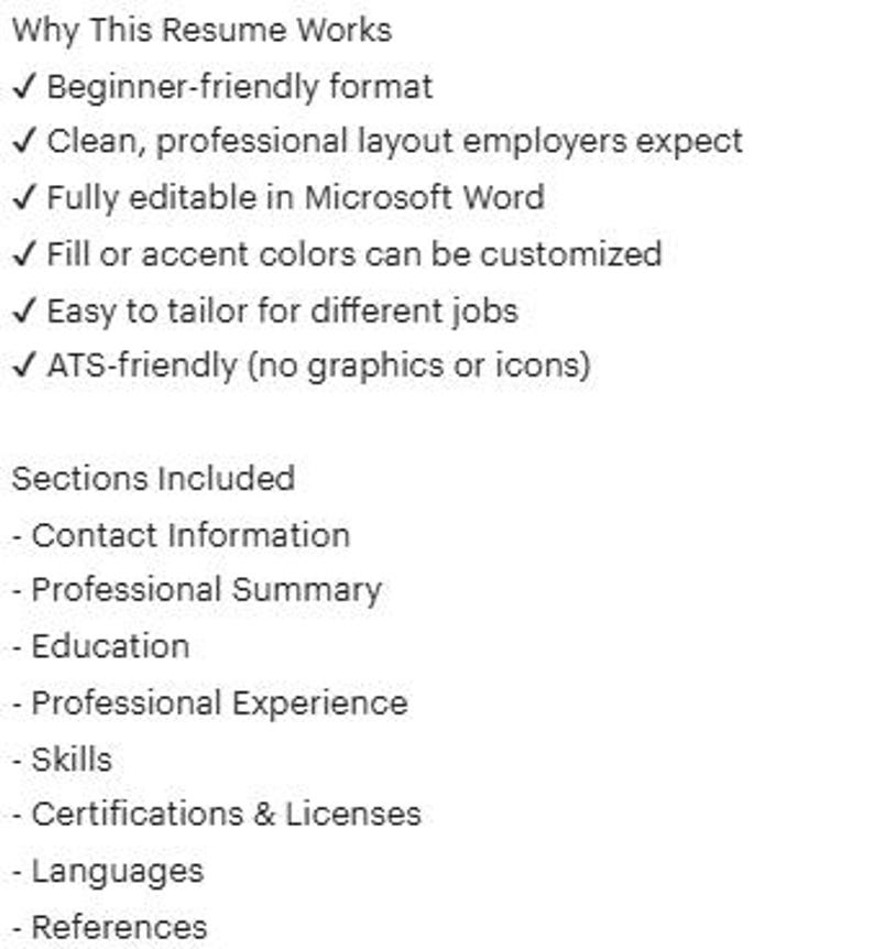 Simple Resume Template for Beginners | Editable Word Resume | Color ...