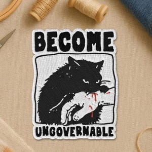 Funny Cat Meme Embroidered Patch, Unhinged Gen Z Humor Iron On Patch for Jackets, Backpacks, Silly Weird Gifts