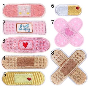 Embroidered Bandage Patches – Heart, Pill, Text Designs (Iron-On/Sew-On)