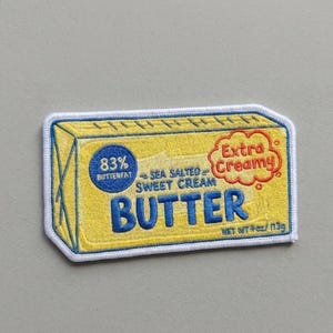 Sea Salted Sweet Cream Butter Embroidered Patch - Cute Bakery Lover Iron-On Applique for Aprons, Jackets, and Chef Gifts