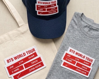 BTS World Tour Member Name Patch – Embroidered Iron-On Concert Merch Bag Charm