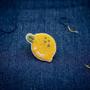 Tiny Lemon Self-Adhesive & Iron-On Patch - Mini Fruit Embroidered Sticker, Kawaii Yellow Lemon Applique
