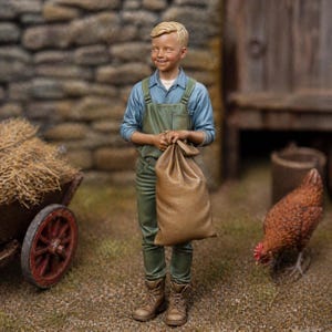 The Young Apprentice | Grey Resin Farm Diorama Figurine