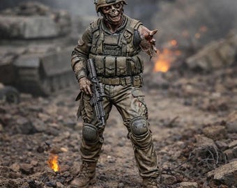 Resin Zombie Army Soldier Figurine | Scaled Resin Diorama Figurine