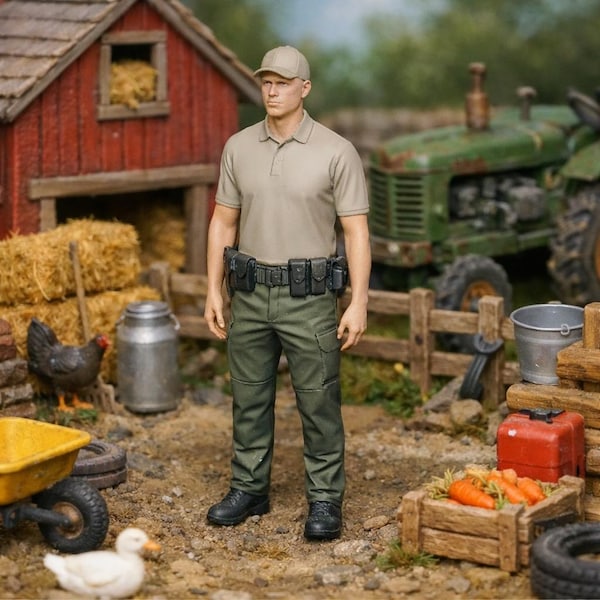 Figurka oddziału kryminalnego z terenów wiejskich | Diorama oficera w cywilu wydrukowana w 3D