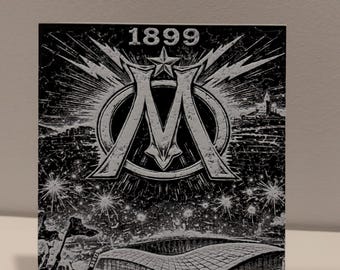 Arte mural OM Straight to the Goal – Decoración de pared de fútbol en relieve en blanco y negro – Olympique de Marsella – 14×20 cm