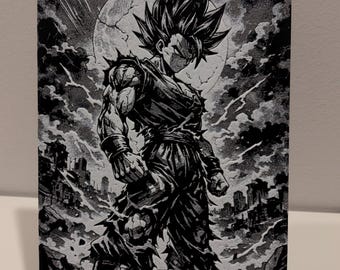 Cuadro en relieve 3D de Son Goku de Dragon Ball Z – Decoración manga – Arte mural hecho a mano – 16,5 x 24,5 cm