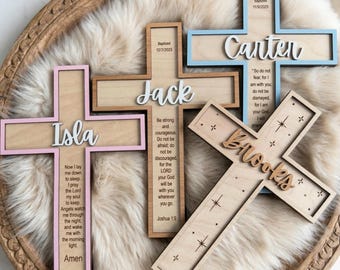 Personalized Wooden Baptism Cross, Baby Shower, Nursery Decor, Plywood Christening Gift with Custom Verse, Easter Gift