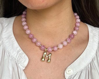 Benson Gold Initial Necklace in Kunzite