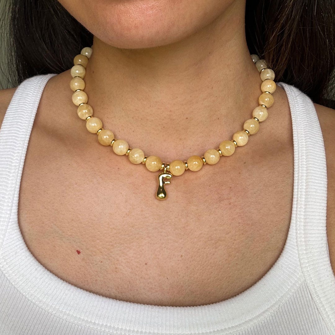 Jasper Benson Benson Initial Necklace in Yellow Jasper - Etsy