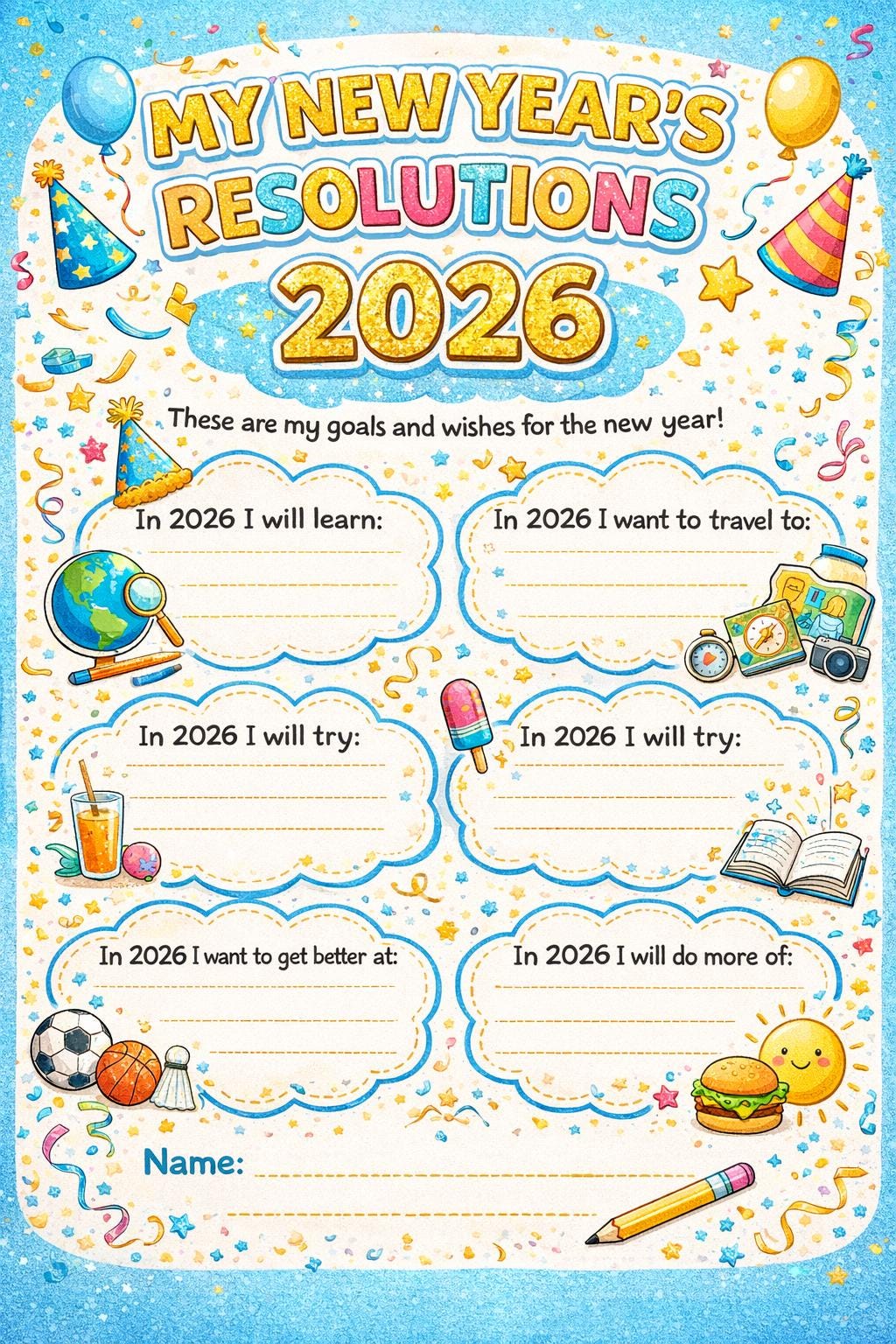 Kids New Year Resolution Worksheet 2026 Fun Printable Goal Setting ...