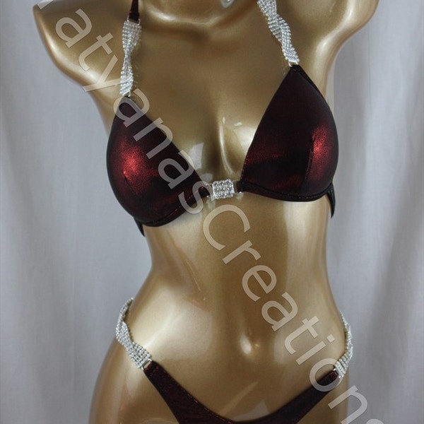 Black/ Red Two Piece Figure Competition Suit B cup, Small Pro bottom.