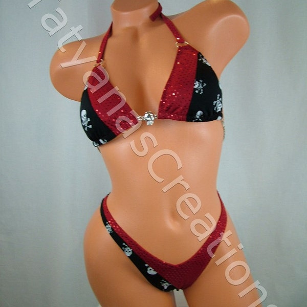 Red Black & Sculls Two peice Posing Figure Suit.