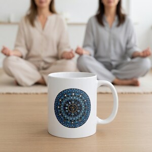 Blue Mandala with Gold Loop Core Ceramic Mug | Meditation Coffee Cup | Zen Artistic Drinkware