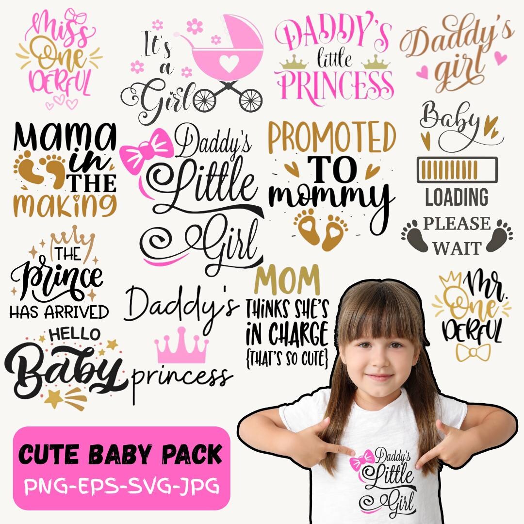 Baby Girl SVG PNG Bundle | Cute Girly Clipart Set | Pink Baby Graphics ...