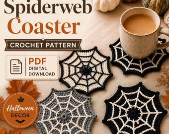 Spiderweb Coaster Crochet Pattern PDF, Halloween Mug Mat, Gothic Table Decor, Spooky Fall Crochet Project, Instant Digital Download US Terms