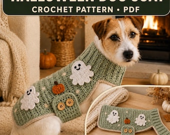 Halloween Dog Coat Crochet Pattern PDF, Ghost Puppy Sweater Small Dog Costume, Ribbed Pet Cape Gift for Dog Lovers, Instant Digital Download