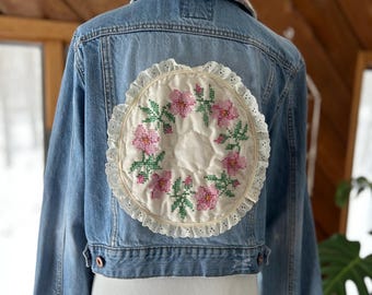 Chaqueta vaquera Old Navy de segunda mano, renovada, con colcha vintage