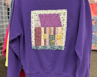 Sudadera con edredón vintage de casa reelaborada en color morado ADORABLE