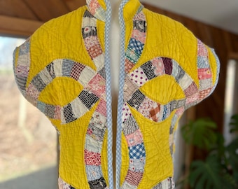 Chaleco acolchado de saco de pienso con doble anillo de boda amarillo canario, rediseñado, chaqueta de manga corta.