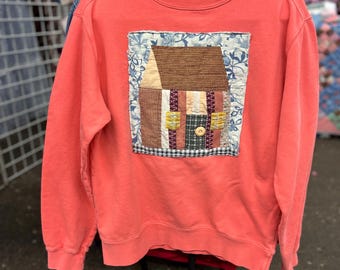 Sudadera con edredón vintage de casa reelaborada en coral y naranja ADORABLE