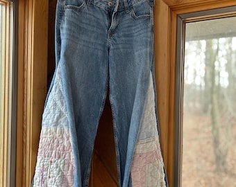 Vaqueros holgados de tiro bajo con paneles acolchados vintage de Abercrombie para niñas, renovados y acampanados