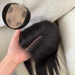 Prótesis capilar de cabello humano virgen con base de seda de 9 x 13 cm y línea de cabello realista de PU.