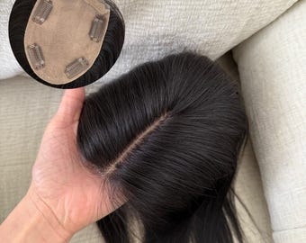 9 x 13 cm Silk Base virgin Human Hair Topper, PU Realistic Hairline