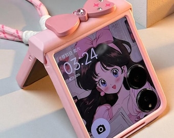 INS Korean Japan Cute Pink Bowknot Phone Case for Samsung Galaxy Z Flip 7/6/5/4/3 & Motorola Razr 40 50 60 Ultra | Girl Style Cover