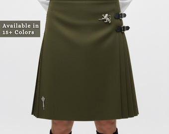 Olive Green Wool Scottish Kilt – Traditional 5 Yard Highland Kilt for Men