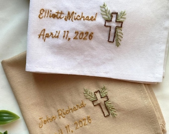 Chusteczki do nosa z haftem ręcznym i inicjałami, spersonalizowane prezenty, haftowane kieszonkowe kwadraty, pamiątka ślubna