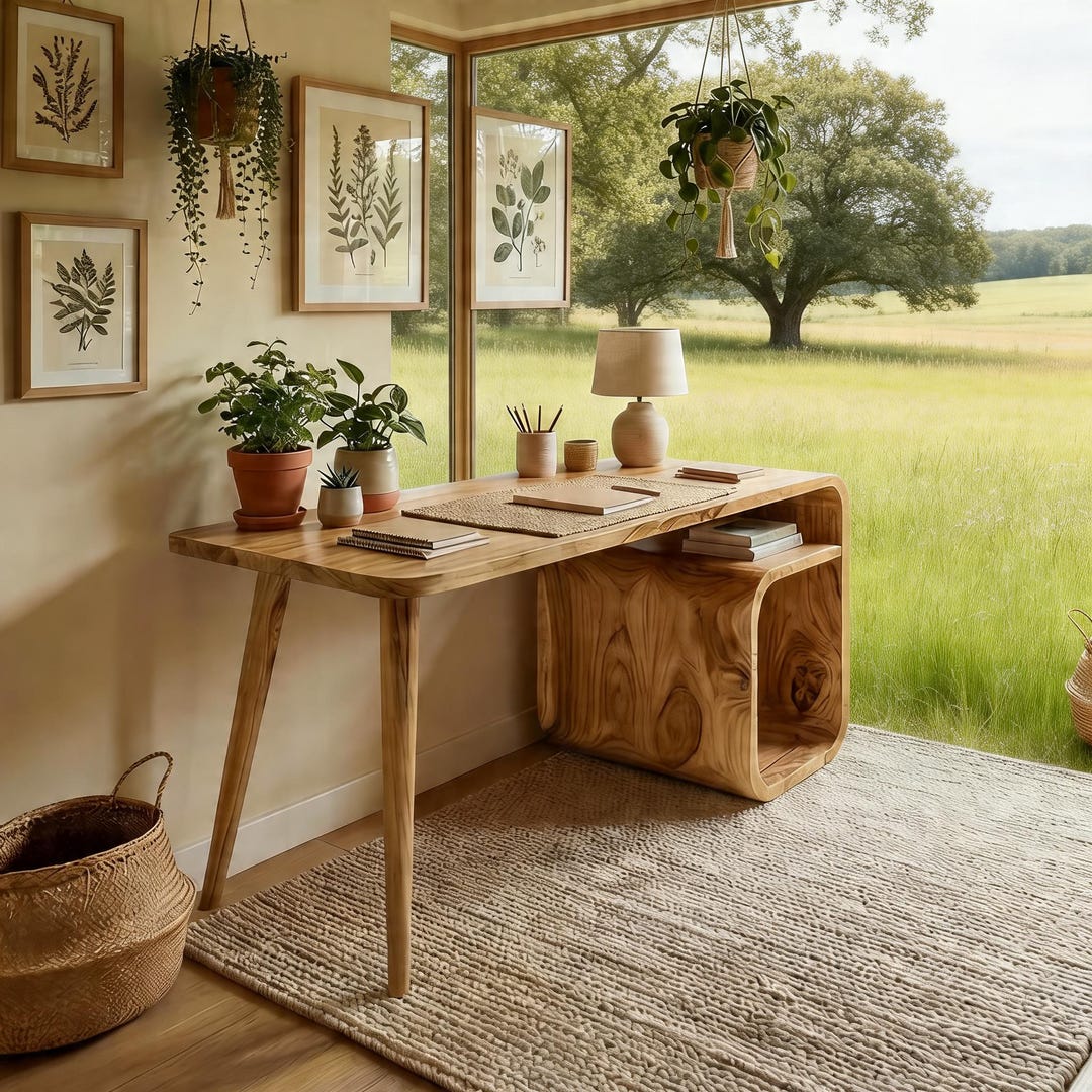 Solid Wood Desk With Storage Modern Writing Desk Minimalist Wooden Desk ...