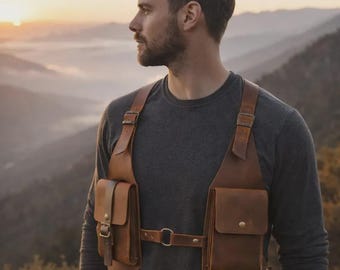 Leather Chest Bag for Men, Handmade Tactical Shoulder Holster Bag, Crossbody
