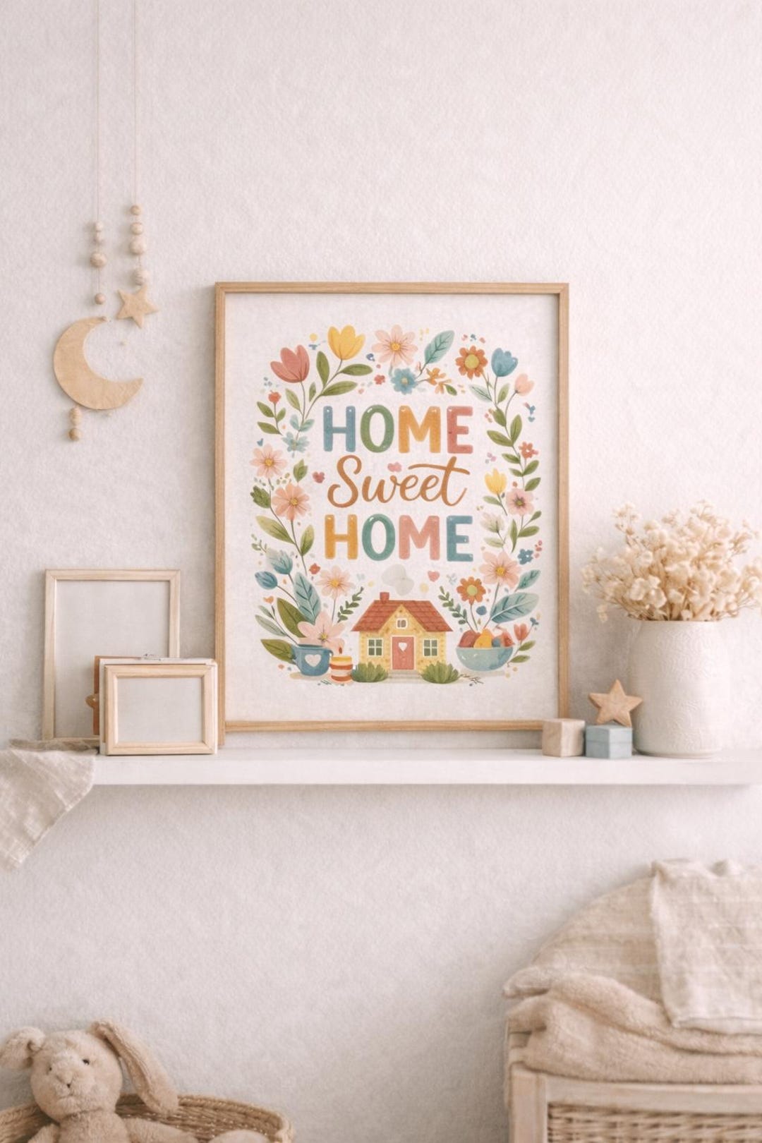 Home Sweet Home Printable Wall Art, Floral Cottage Decor, Cozy ...