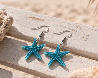 Pendientes de estrella de mar azul – Joyería artesanal inspirada en la playa