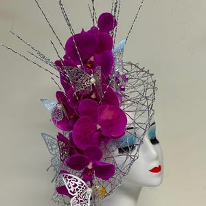 Royal Ascot Kentucky Derby Silber Mesh Fuchsia, Orchideen Fascinator Haarreif