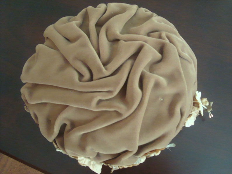 Vintage 1960s Ruched Velvet Hat Taupe Color USA Union Made Darsel Exclusive