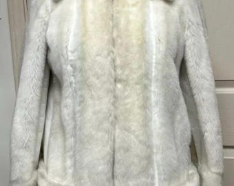Late 60s Lilli Ann London Leathers White Faux Fur Coat Size M