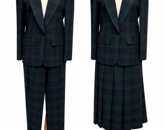 Traje vintage Pendleton de 3 piezas para mujer, 100% lana virgen a cuadros: blazer, falda y pantalón, talla 6.