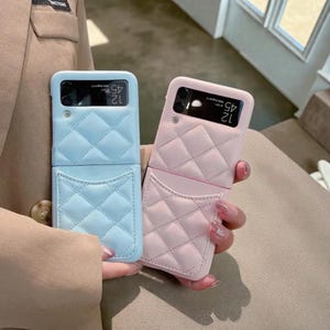 Luxury PU Leather Cover for Samsung Galaxy Z Flip 3 4 5 6 – Rhombus Lattice Card Holder Wallet Case