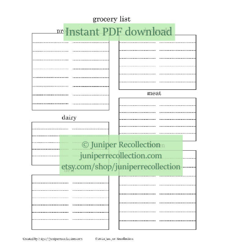 printable grocery list pdf instant download black and white etsy