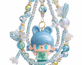 Authentic TuTu Bean Keychain with Sparkly Blue Beads – Bag Charm Accessory