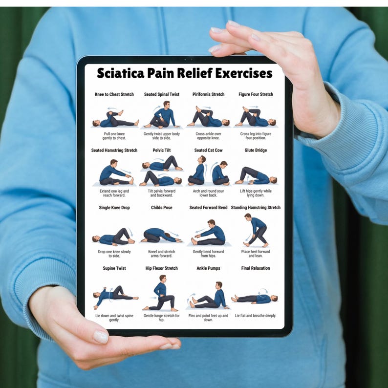 Sciatica Pain Relief Exercises Printable, Sciatic Nerve Stretch Chart ...