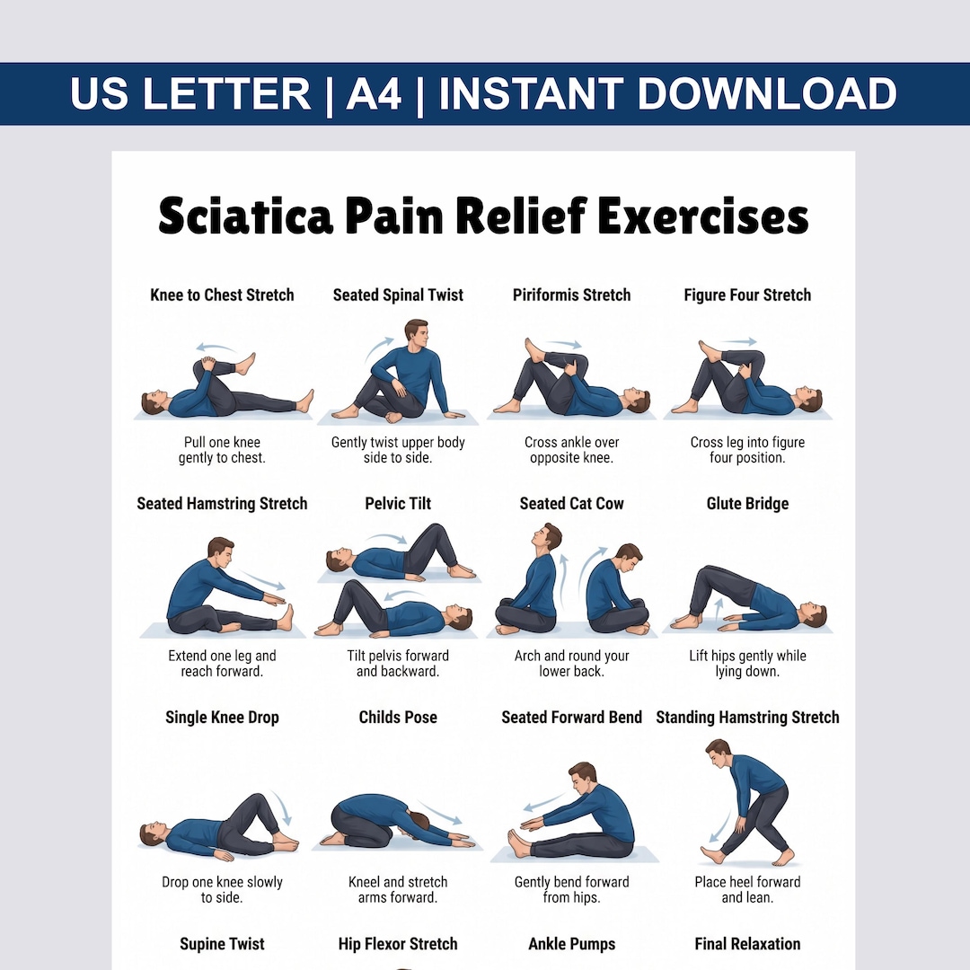 Sciatica Pain Relief Exercises Printable, Sciatic Nerve Stretch Chart ...