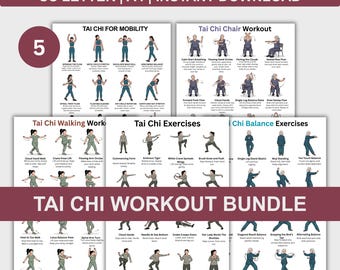 Utskrivbart Tai Chi-träningspaket | Stol Tai Chi för seniorer | Gå-Tai Chi för nybörjare | Balansövningar för kvinnor | Lågintensiv PDF