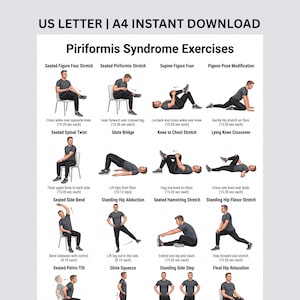 Piriformis Syndrome Exercises Printable, Deep Glute Stretch Routine, Hip Mobility Chart PDF