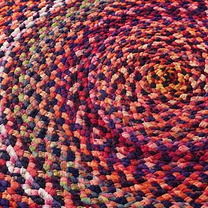Alfombra redonda de algodón Chindi hecha a mano, colorida, trenzada, estilo bohemio, para dormitorio, sala de estar, entrada, decoración del hogar, felpudo redondo Chindi de 1.5 metros.